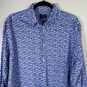 Paul & Shark Yachting Men’s Blue Shark Patterned linen cotton shirt Sz 41 US L